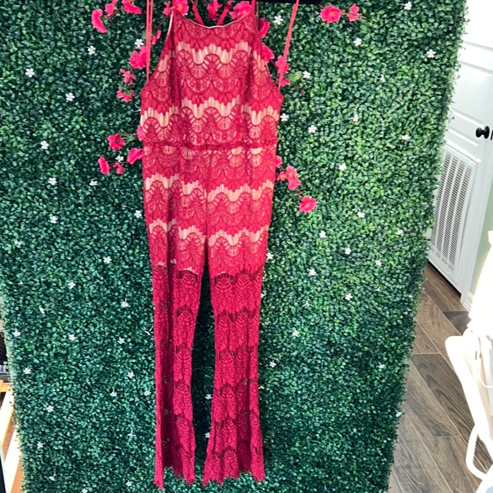 Elegant Red Lace Jumpsuit